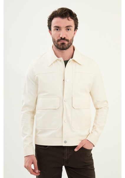 Düz Slim Fit Torba Cep Gömlek Yaka Suni Deri Erkek Mont modelleri