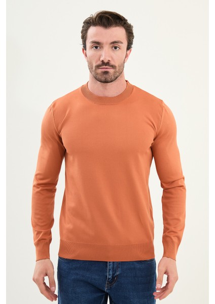 Düz Slim Fit Bisiklet Yaka Basic Erkek Triko Kazak