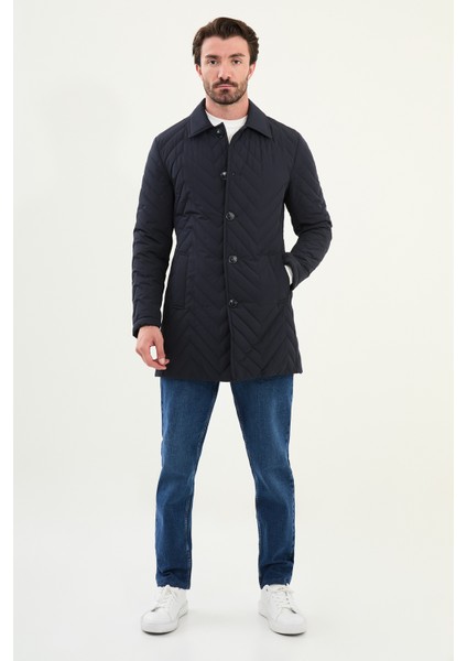 Desenli Slim Fit Gömlek Yaka Erkek Trench Coat modelleri