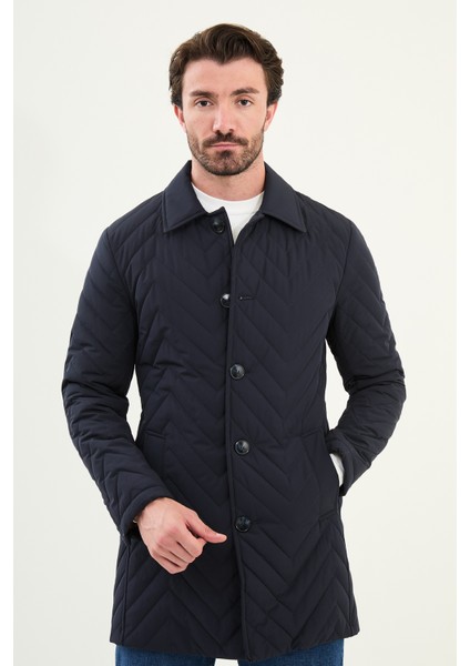 Desenli Slim Fit Gömlek Yaka Erkek Trench Coat fırsatları