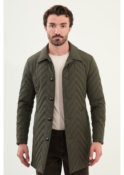 Desenli Slim Fit Gömlek Yaka Erkek Trench Coat