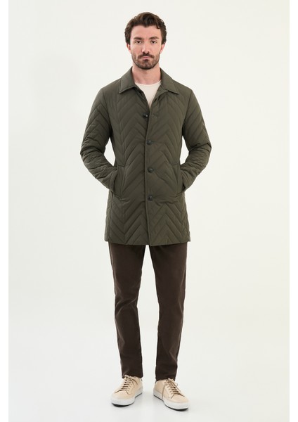 Desenli Slim Fit Gömlek Yaka Erkek Trench Coat modelleri