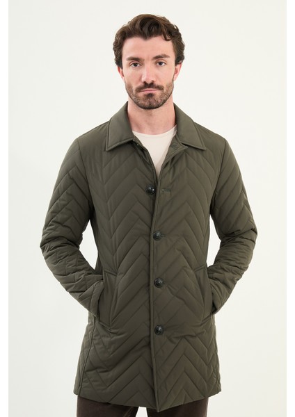 Desenli Slim Fit Gömlek Yaka Erkek Trench Coat fırsatları