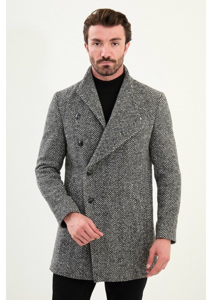 Balıksırtı Slim Fit Şal Yaka Kaşe Erkek Kaban