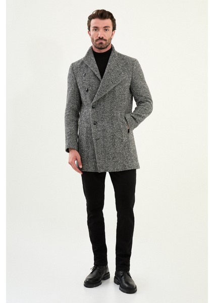 Balıksırtı Slim Fit Şal Yaka Kaşe Erkek Kaban modelleri