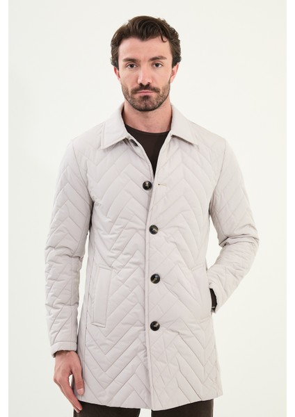 Desenli Slim Fit Gömlek Yaka Erkek Trench Coat