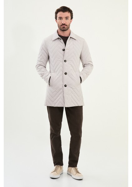 Desenli Slim Fit Gömlek Yaka Erkek Trench Coat modelleri