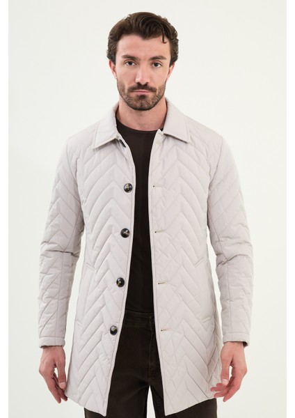 Desenli Slim Fit Gömlek Yaka Erkek Trench Coat fırsatları