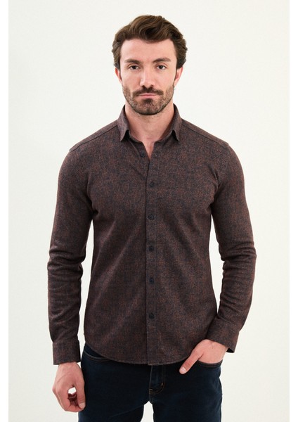 Desenli Slim Fit Uzun Kollu Oduncu Yün Erkek Gömlek