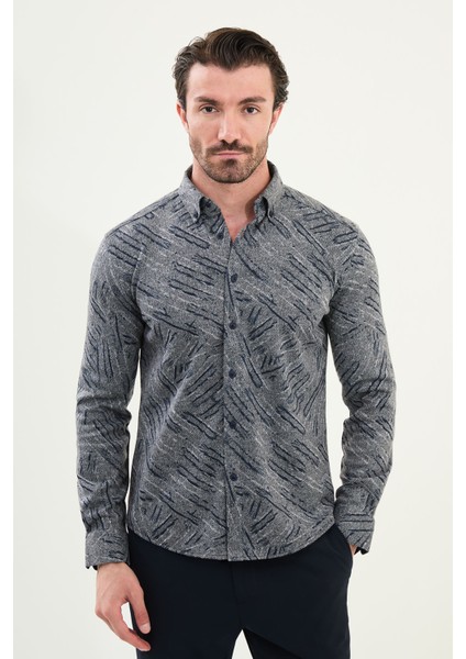 Desenli Slim Fit Uzun Kollu Oduncu Yün Erkek Gömlek