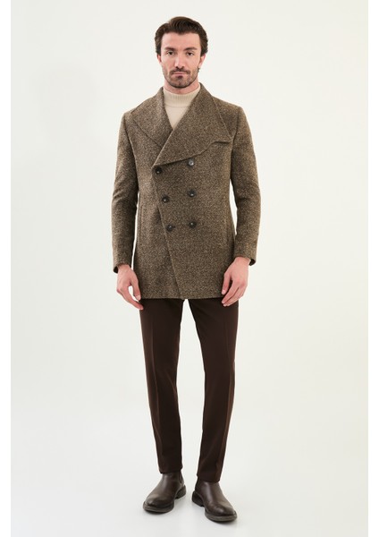 Kırçıllı Slim Fit Geniş Şal Yaka Çapraz Düğmeli Yün Erkek Kaban modelleri
