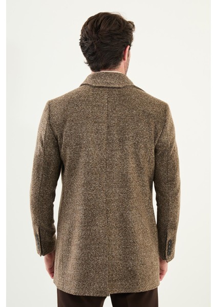 Kırçıllı Slim Fit Geniş Şal Yaka Çapraz Düğmeli Yün Erkek Kaban indirimleri