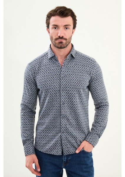 Desenli Slim Fit Uzun Kollu Oduncu Yün Erkek Gömlek