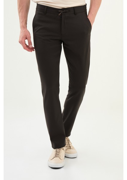 Düz Super Slim Fit Beli Lastikli Ipli Yün Erkek Pantolon