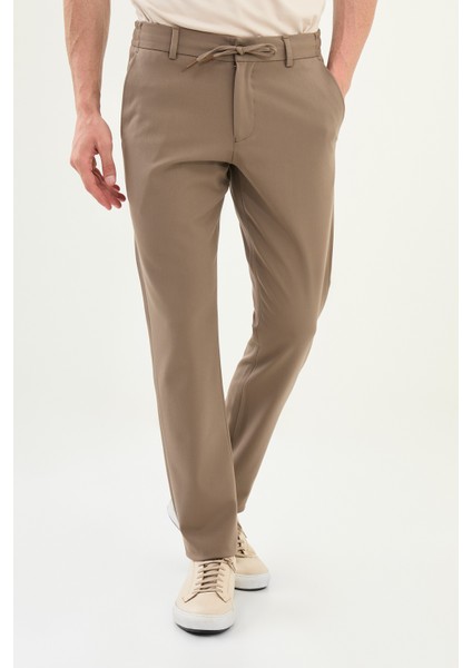 Düz Super Slim Fit Beli Lastikli Ipli Yün Erkek Pantolon