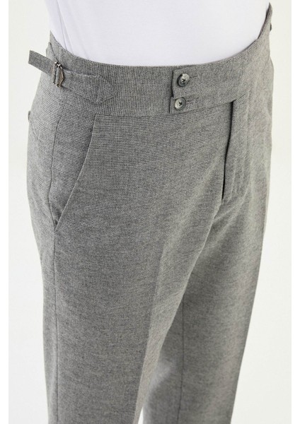 Kareli Slim Fit Beli Tokalı Yün Erkek Pantolon fiyatları