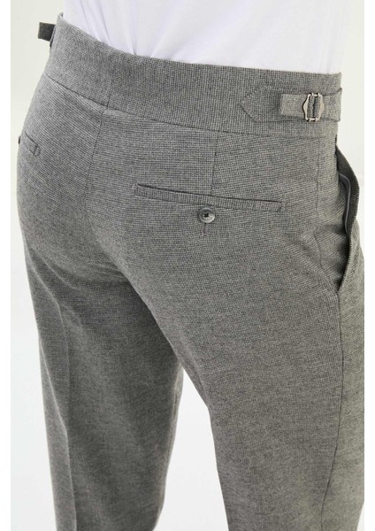 Kareli Slim Fit Beli Tokalı Yün Erkek Pantolon fırsatları