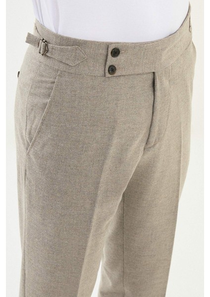 Kareli Slim Fit Beli Tokalı Yün Erkek Pantolon fiyatları