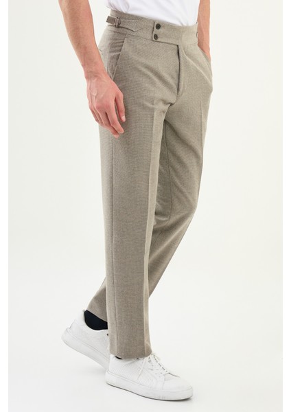 Kareli Slim Fit Beli Tokalı Yün Erkek Pantolon modelleri