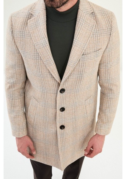 Ekoseli Slimf Fit Mono Yaka Yün Erkek Kaban fiyatları