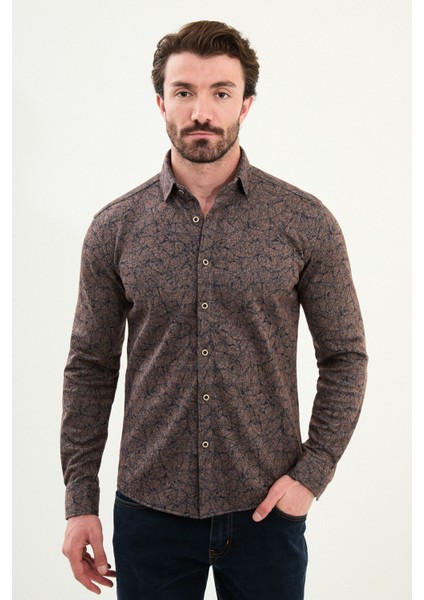 Desenli Slim Fit Yün Erkek Gömlek