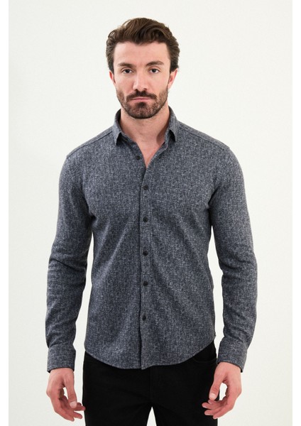 Desenli Slim Fit Yün Erkek Gömlek