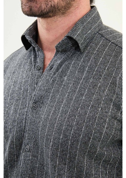 Çizgili Slim Fit Uzun Kollu Oduncu Yün Erkek Gömlek fiyatları