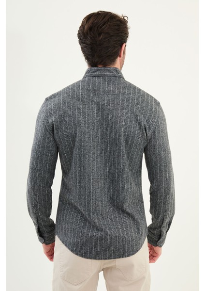 Çizgili Slim Fit Uzun Kollu Oduncu Yün Erkek Gömlek modelleri