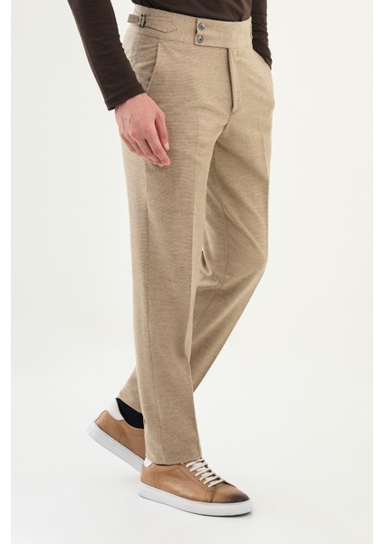 Kareli Slim Fit Beli Tokalı Yün Erkek Pantolon modelleri