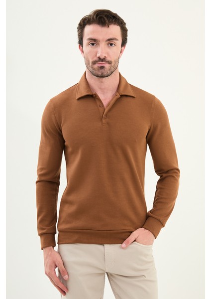 Çizgili Slim Fit Polo Yaka Uzun Kollu Pamuk Erkek T-Shirt