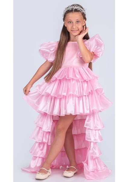 Kız Çocuk Eklenebilir Kuyruk Detaylı, Taçlı Aspendos Abiye Elbise M00758