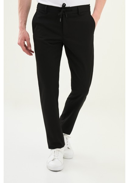 Düz Super Slim Fit Beli Lastikli Ipli Yün Erkek Pantolon