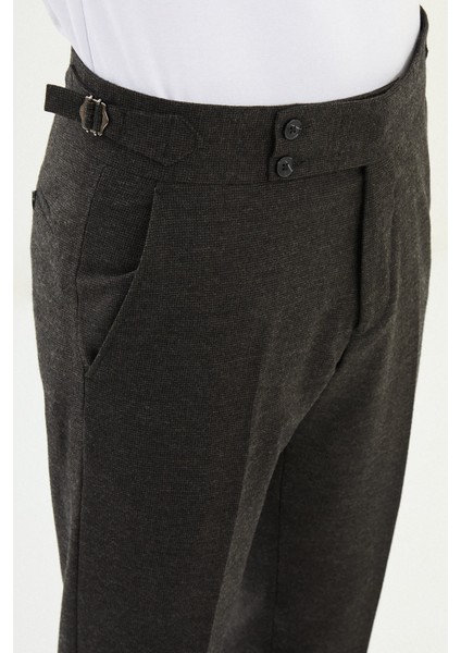 Kareli Slim Fit Beli Tokalı Yün Erkek Pantolon fiyatları