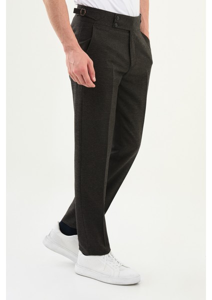 Kareli Slim Fit Beli Tokalı Yün Erkek Pantolon modelleri