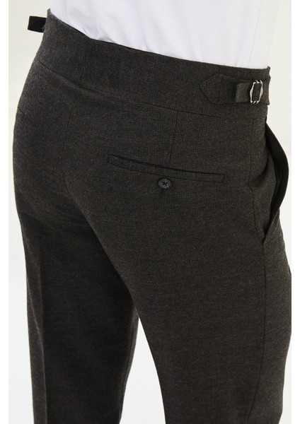 Kareli Slim Fit Beli Tokalı Yün Erkek Pantolon fırsatları