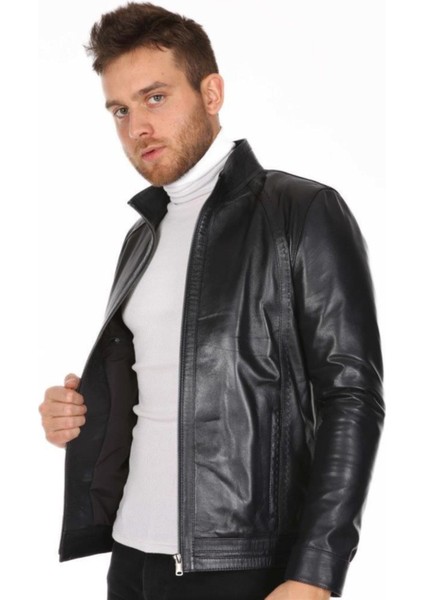 Hakiki Deri Siyah Tori Fermuarlı Erkek Deri Ceket fiyatları
