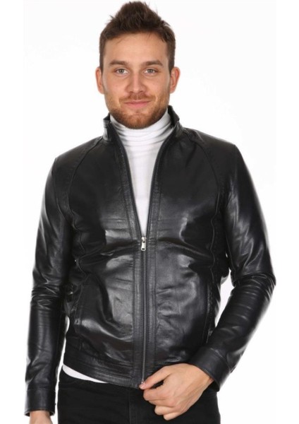 Hakiki Deri Siyah Tori Fermuarlı Erkek Deri Ceket modelleri