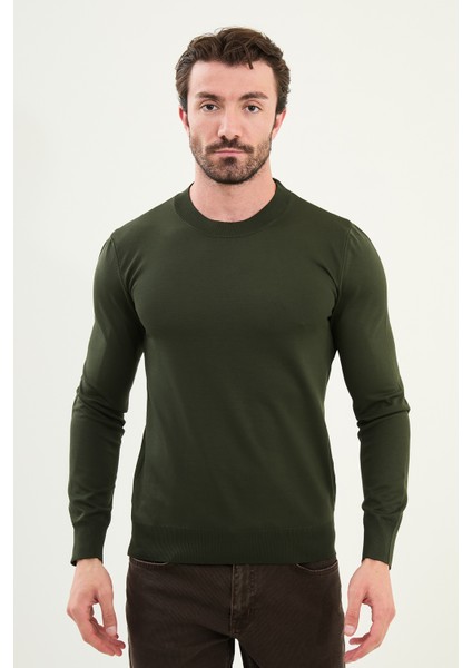 Düz Slim Fit Bisiklet Yaka Basic Erkek Triko Kazak
