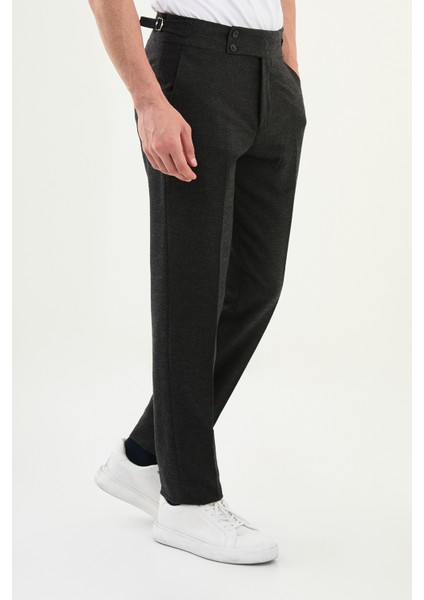 Kareli Slim Fit Beli Tokalı Yün Erkek Pantolon modelleri