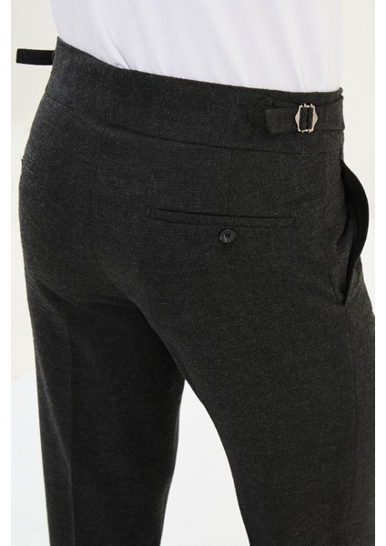 Kareli Slim Fit Beli Tokalı Yün Erkek Pantolon fırsatları