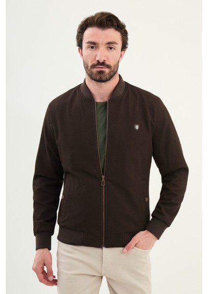 Çizgili Slim Fit Hakim Yaka Erkek Mont