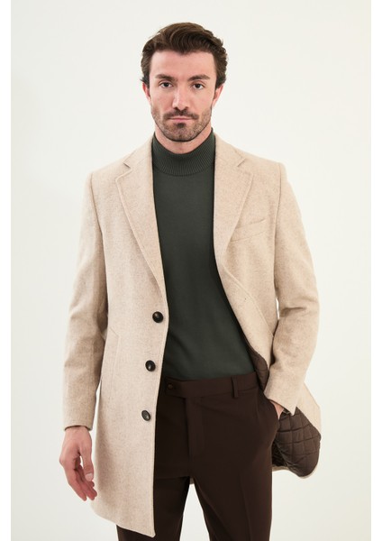 Düz Slim Fit Mono Yaka Klasik Yün Erkek Kaban fırsatları