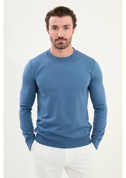 Düz Slim Fit Bisiklet Yaka Basic Erkek Triko Kazak