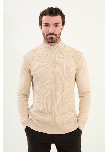 Çizgili Slim Fit Yarım Balıkçı Yaka Erkek Triko Kazak