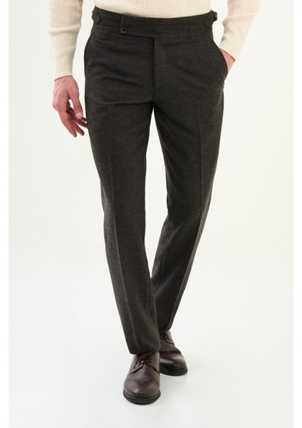Dokulu Slim Fit Kemerli Yün Erkek Pantolon