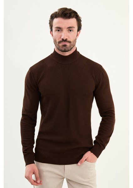 Çizgili Slim Fit Yarım Balıkçı Yaka Erkek Triko Kazak