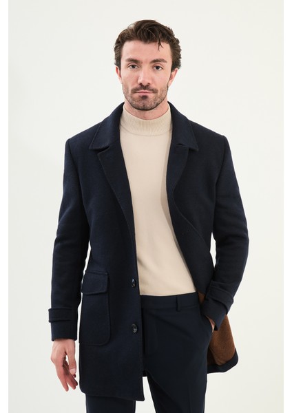 Düz Slim Fit Torba Cep Geniş Yaka Yün Erkek Kaban modelleri