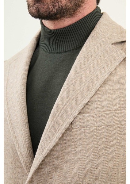 Desenli Slim Fit Mono Yaka Kaşe Erkek Kaban fiyatları