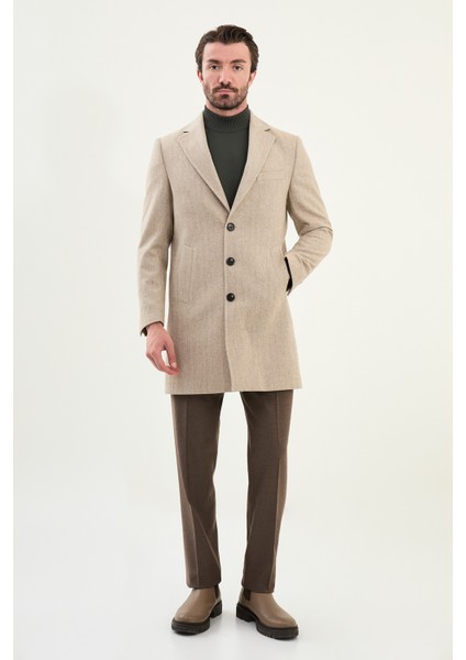 Desenli Slim Fit Mono Yaka Kaşe Erkek Kaban modelleri