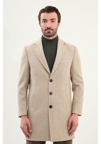 Desenli Slim Fit Mono Yaka Kaşe Erkek Kaban fırsatları